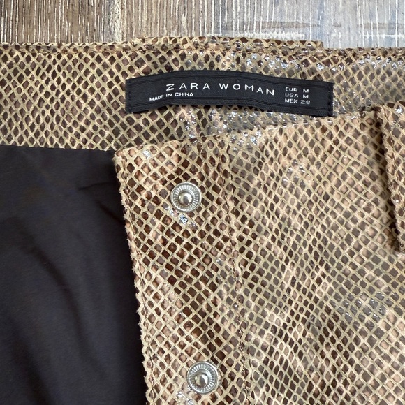 Zara Woman Genuine Leather Snakeskin Print A-Line Mini Skirt Size M - Picture 9 of 9